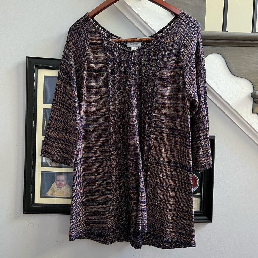 Avenue Navy & Gold Thread Swing Tunic Sweater sz 14/16 EUC